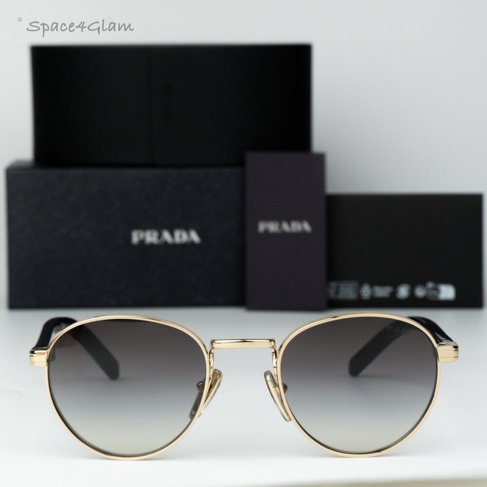 Prada Men Sunglasses Gold Grey Gradient Round PRB52S ZVN02C NEW AUTHENTIC